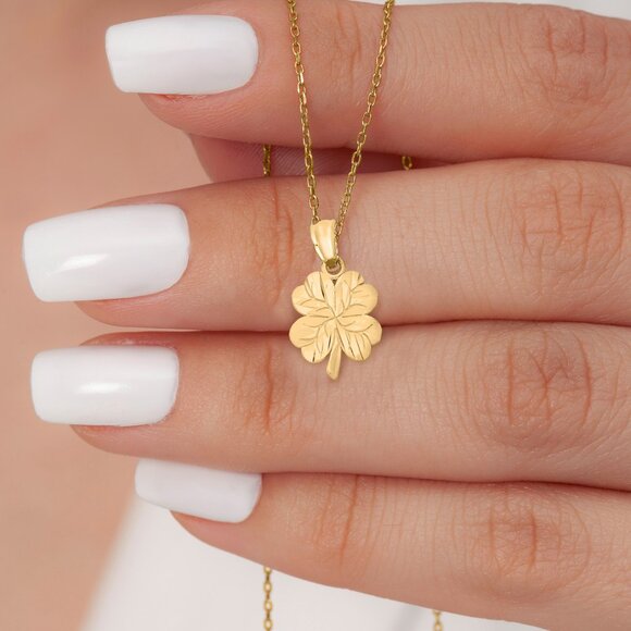 Solid 14k Gold Clover Pendant - Good Luck Jewelry Gifts for Her - Picture 2 of 5